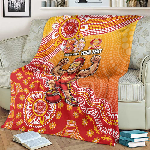 Personalized Suns Football Mascot Blanket Aboriginal Dot Art Style Vibrant Indigenous Pattern Design