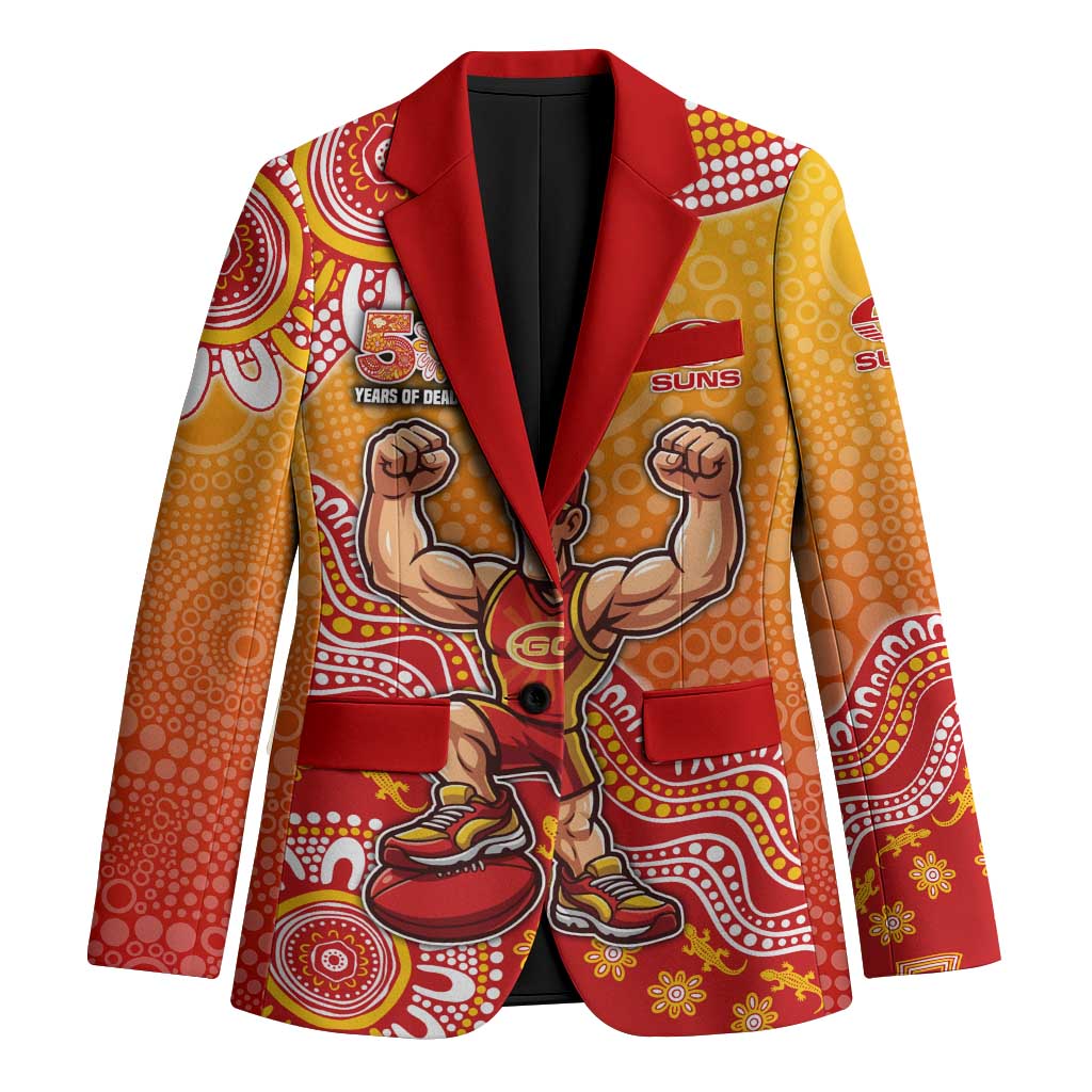 Personalized Suns Football Mascot Blazer Aboriginal Dot Art Style Vibrant Indigenous Pattern Design