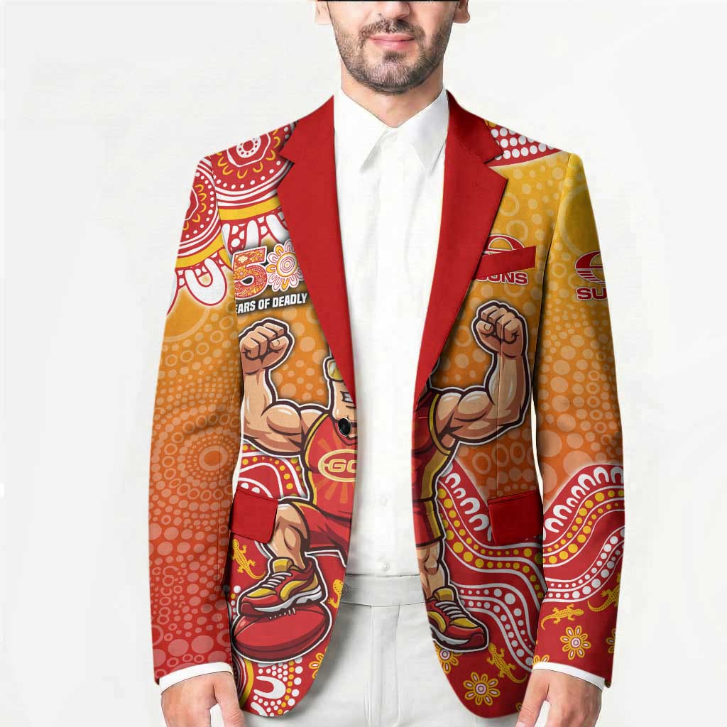 Personalized Suns Football Mascot Blazer Aboriginal Dot Art Style Vibrant Indigenous Pattern Design