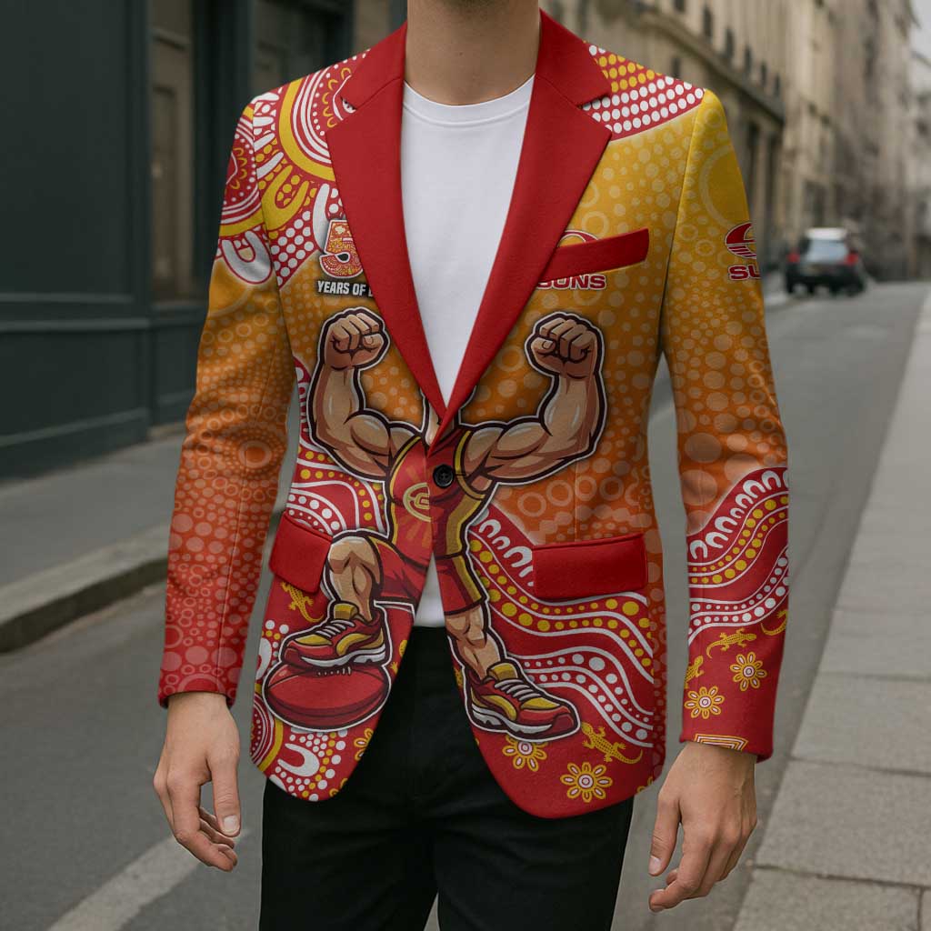 Personalized Suns Football Mascot Blazer Aboriginal Dot Art Style Vibrant Indigenous Pattern Design