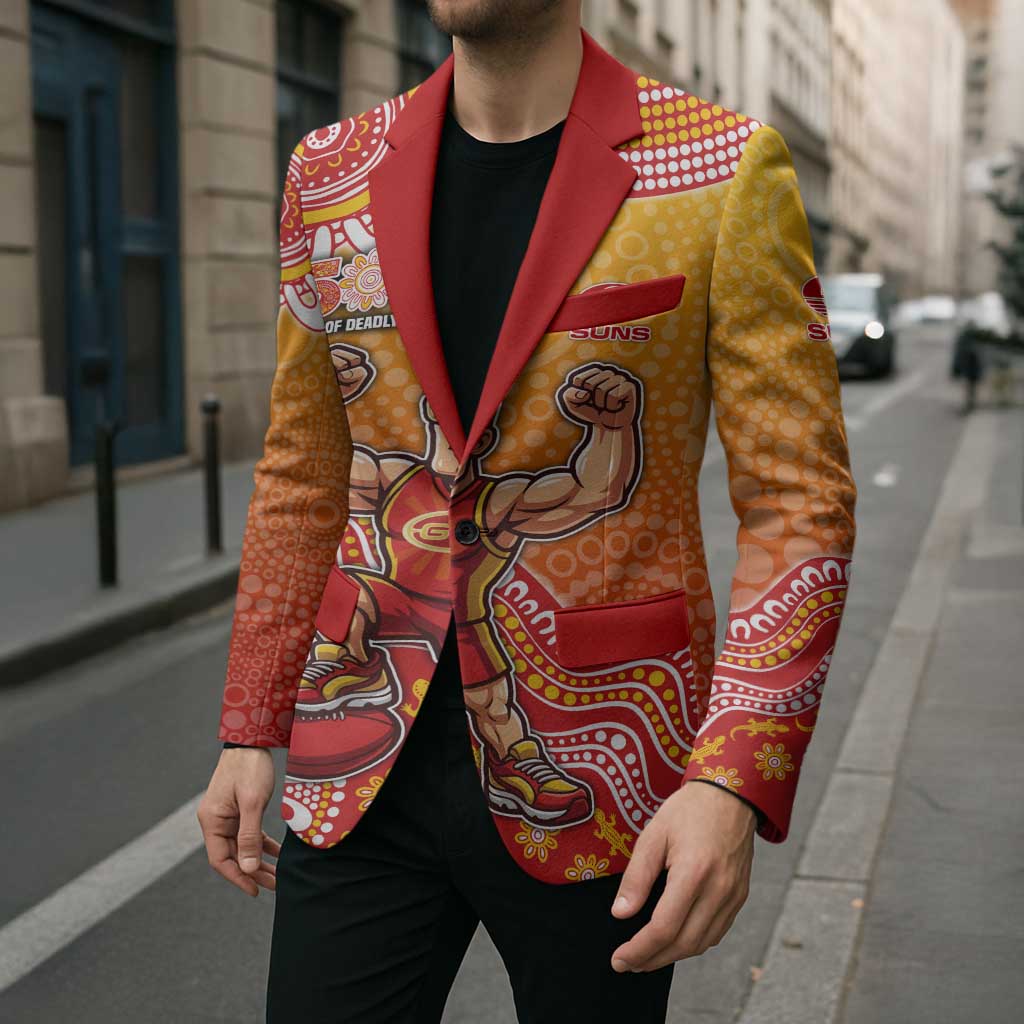 Personalized Suns Football Mascot Blazer Aboriginal Dot Art Style Vibrant Indigenous Pattern Design