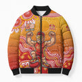 Personalized Suns Football Mascot Bomber Puffer Jacket Aboriginal Dot Art Style Vibrant Indigenous Pattern Design