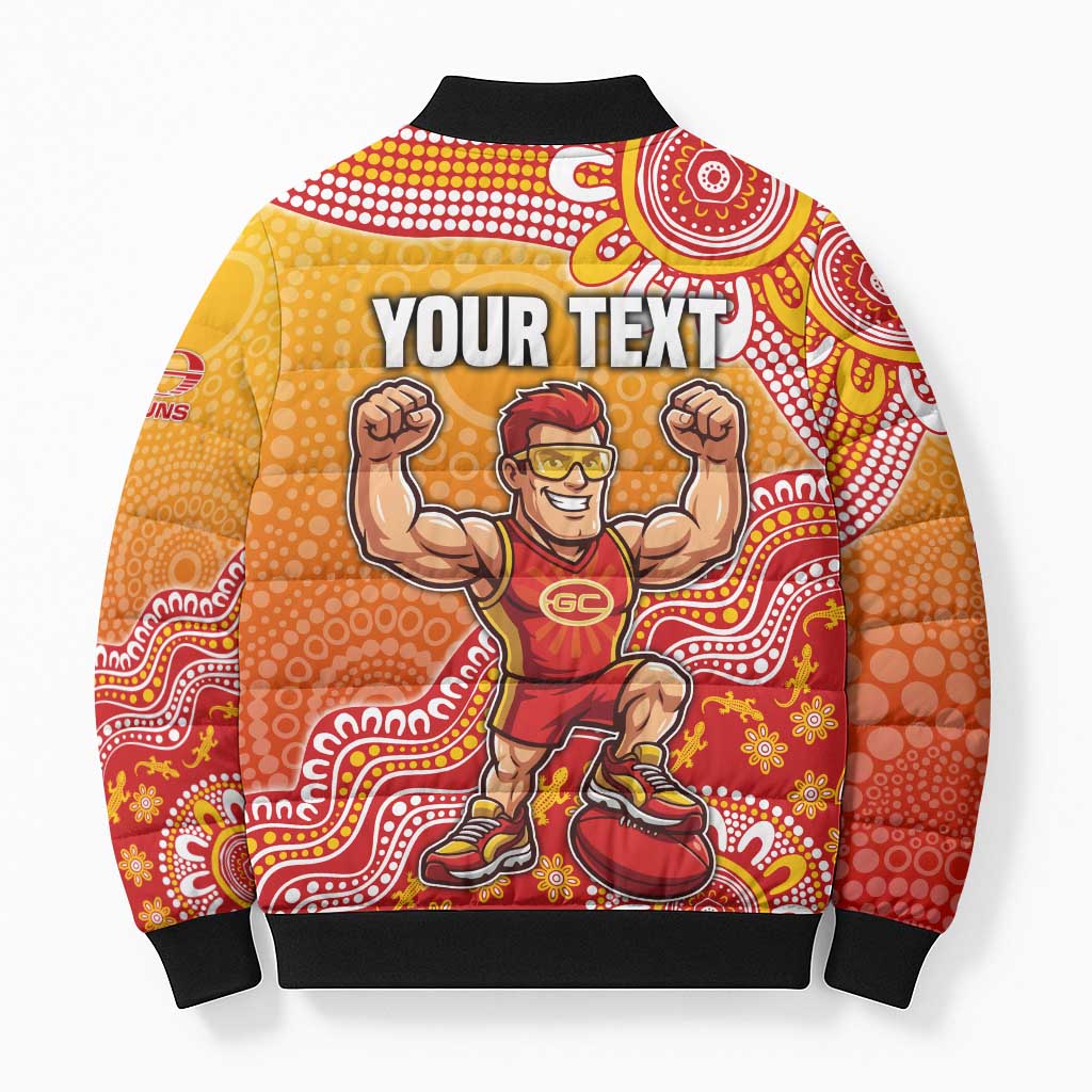 Personalized Suns Football Mascot Bomber Puffer Jacket Aboriginal Dot Art Style Vibrant Indigenous Pattern Design