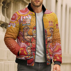 Personalized Suns Football Mascot Bomber Puffer Jacket Aboriginal Dot Art Style Vibrant Indigenous Pattern Design