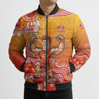 Personalized Suns Football Mascot Bomber Puffer Jacket Aboriginal Dot Art Style Vibrant Indigenous Pattern Design