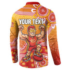 Personalized Suns Football Mascot Button Sweatshirt Aboriginal Dot Art Style Vibrant Indigenous Pattern Design