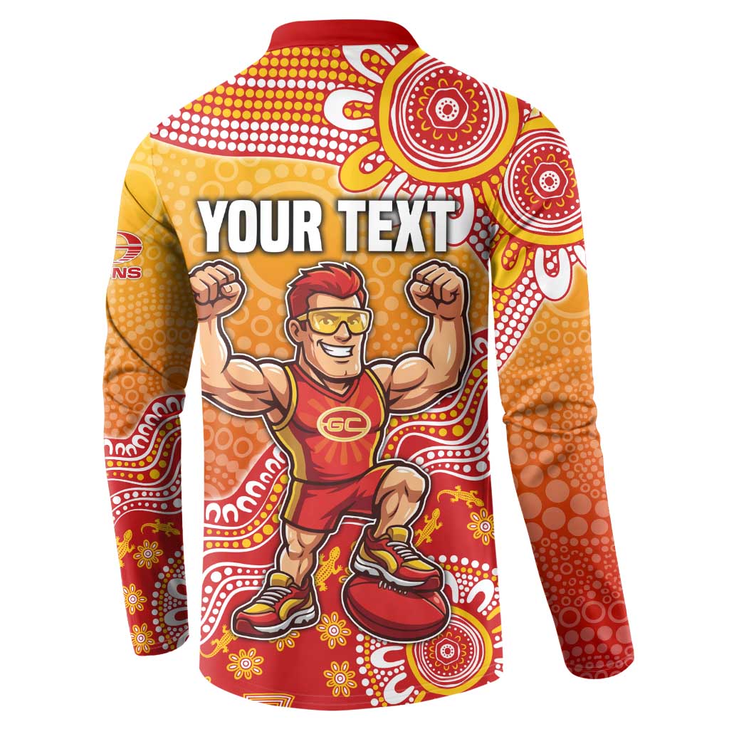 Personalized Suns Football Mascot Button Sweatshirt Aboriginal Dot Art Style Vibrant Indigenous Pattern Design