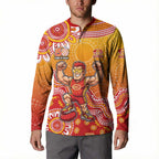 Personalized Suns Football Mascot Button Sweatshirt Aboriginal Dot Art Style Vibrant Indigenous Pattern Design