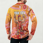 Personalized Suns Football Mascot Button Sweatshirt Aboriginal Dot Art Style Vibrant Indigenous Pattern Design