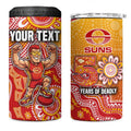 Personalized Suns Football Mascot 4 in 1 Can Cooler Tumbler Aboriginal Dot Art Style Vibrant Indigenous Pattern Design