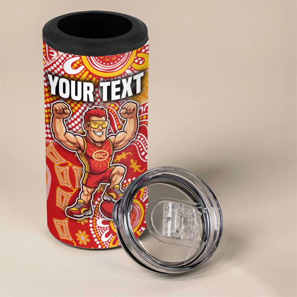 Personalized Suns Football Mascot 4 in 1 Can Cooler Tumbler Aboriginal Dot Art Style Vibrant Indigenous Pattern Design