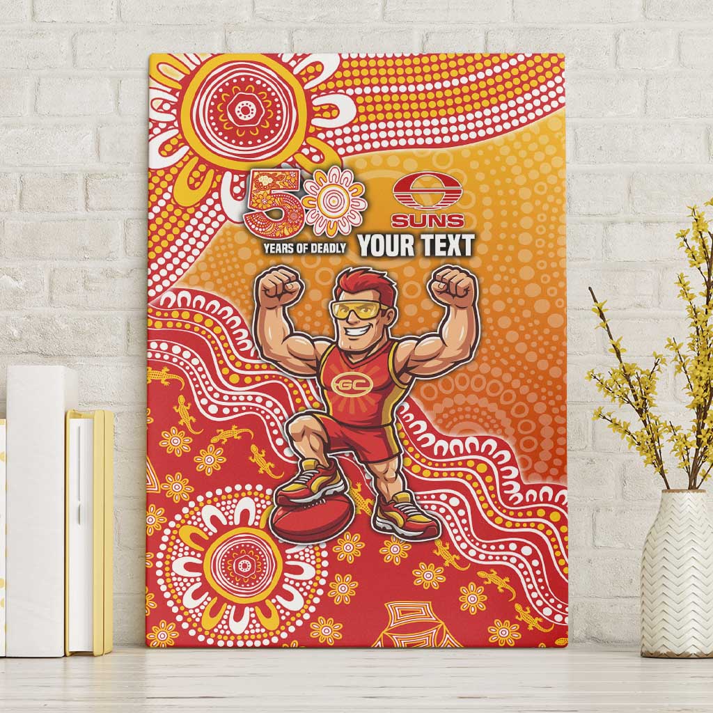 Personalized Suns Football Mascot Canvas Wall Art Aboriginal Dot Art Style Vibrant Indigenous Pattern Design