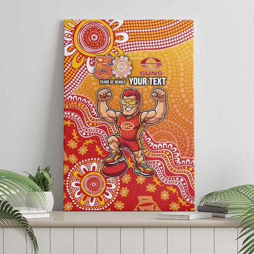 Personalized Suns Football Mascot Canvas Wall Art Aboriginal Dot Art Style Vibrant Indigenous Pattern Design