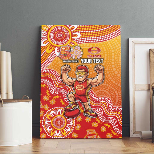 Personalized Suns Football Mascot Canvas Wall Art Aboriginal Dot Art Style Vibrant Indigenous Pattern Design
