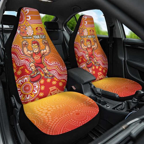 Personalized Suns Football Mascot Car Seat Cover Aboriginal Dot Art Style Vibrant Indigenous Pattern Design