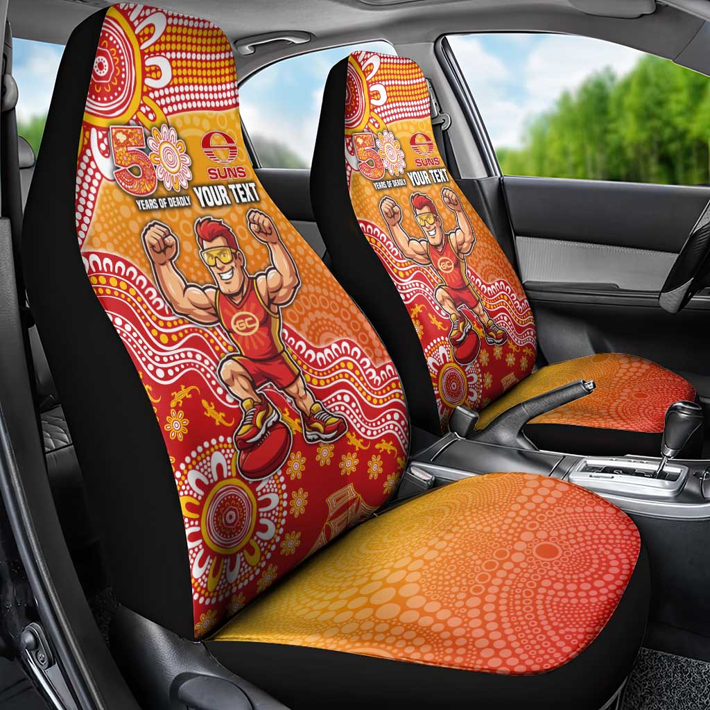 Personalized Suns Football Mascot Car Seat Cover Aboriginal Dot Art Style Vibrant Indigenous Pattern Design