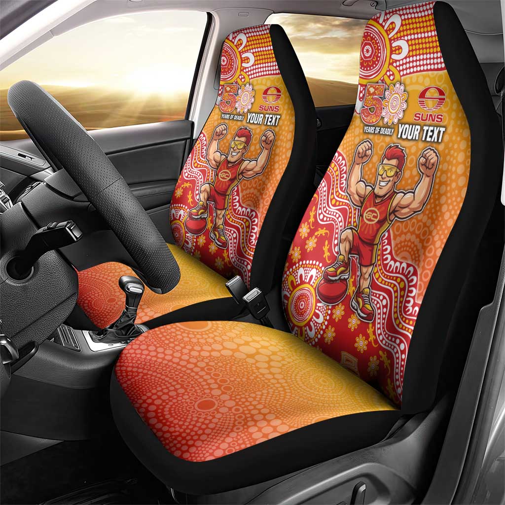 Personalized Suns Football Mascot Car Seat Cover Aboriginal Dot Art Style Vibrant Indigenous Pattern Design