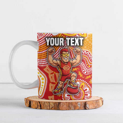 Personalized Suns Football Mascot Ceramic Mug Aboriginal Dot Art Style Vibrant Indigenous Pattern Design
