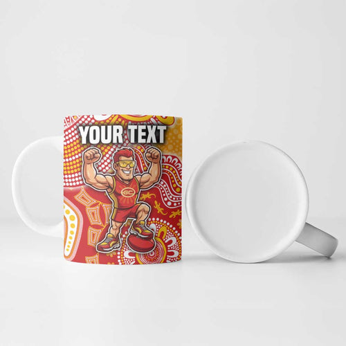 Personalized Suns Football Mascot Ceramic Mug Aboriginal Dot Art Style Vibrant Indigenous Pattern Design