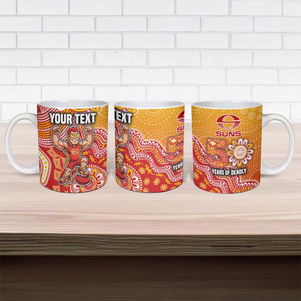 Personalized Suns Football Mascot Ceramic Mug Aboriginal Dot Art Style Vibrant Indigenous Pattern Design
