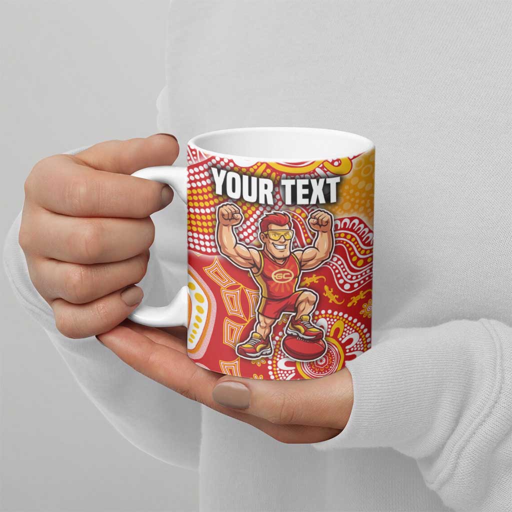 Personalized Suns Football Mascot Ceramic Mug Aboriginal Dot Art Style Vibrant Indigenous Pattern Design
