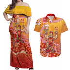 Personalized Suns Football Mascot Couples Matching Off Shoulder Maxi Dress and Hawaiian Shirt Aboriginal Dot Art Style Vibrant Indigenous Pattern Design
