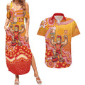 Personalized Suns Football Mascot Couples Matching Summer Maxi Dress and Hawaiian Shirt Aboriginal Dot Art Style Vibrant Indigenous Pattern Design