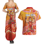 Personalized Suns Football Mascot Couples Matching Summer Maxi Dress and Hawaiian Shirt Aboriginal Dot Art Style Vibrant Indigenous Pattern Design