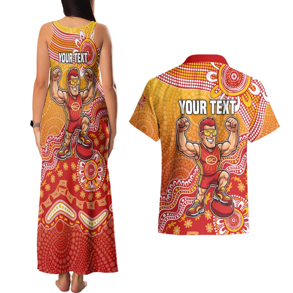 Personalized Suns Football Mascot Couples Matching Tank Maxi Dress and Hawaiian Shirt Aboriginal Dot Art Style Vibrant Indigenous Pattern Design