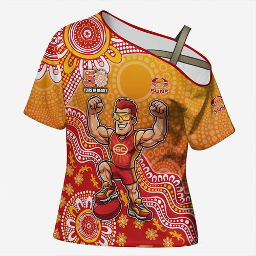 Personalized Suns Football Mascot Cross Shoulder Shirt Aboriginal Dot Art Style Vibrant Indigenous Pattern Design
