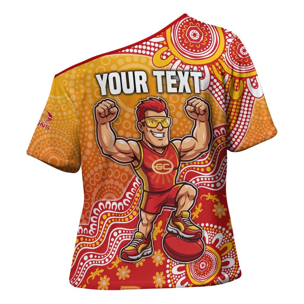 Personalized Suns Football Mascot Cross Shoulder Shirt Aboriginal Dot Art Style Vibrant Indigenous Pattern Design