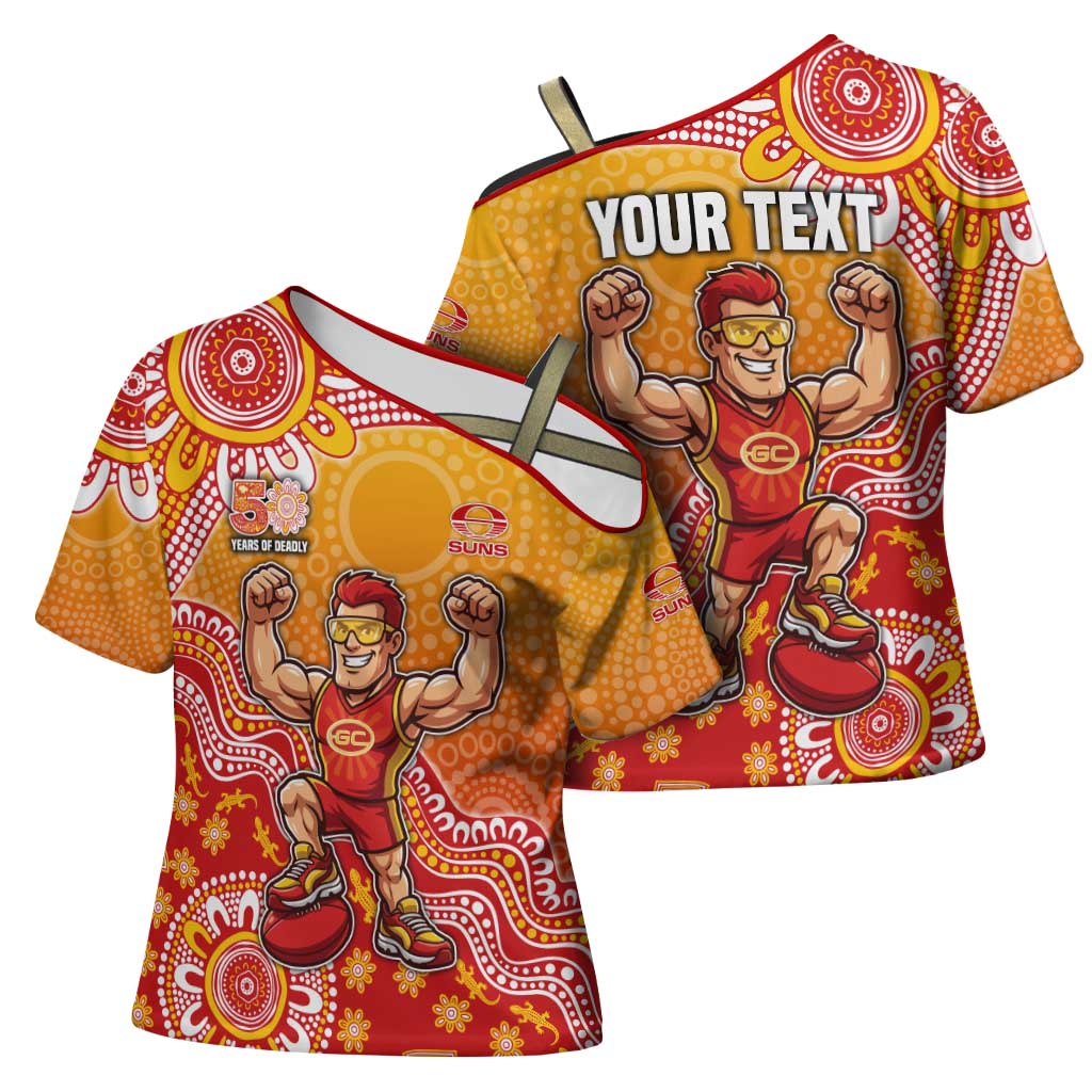 Personalized Suns Football Mascot Cross Shoulder Shirt Aboriginal Dot Art Style Vibrant Indigenous Pattern Design