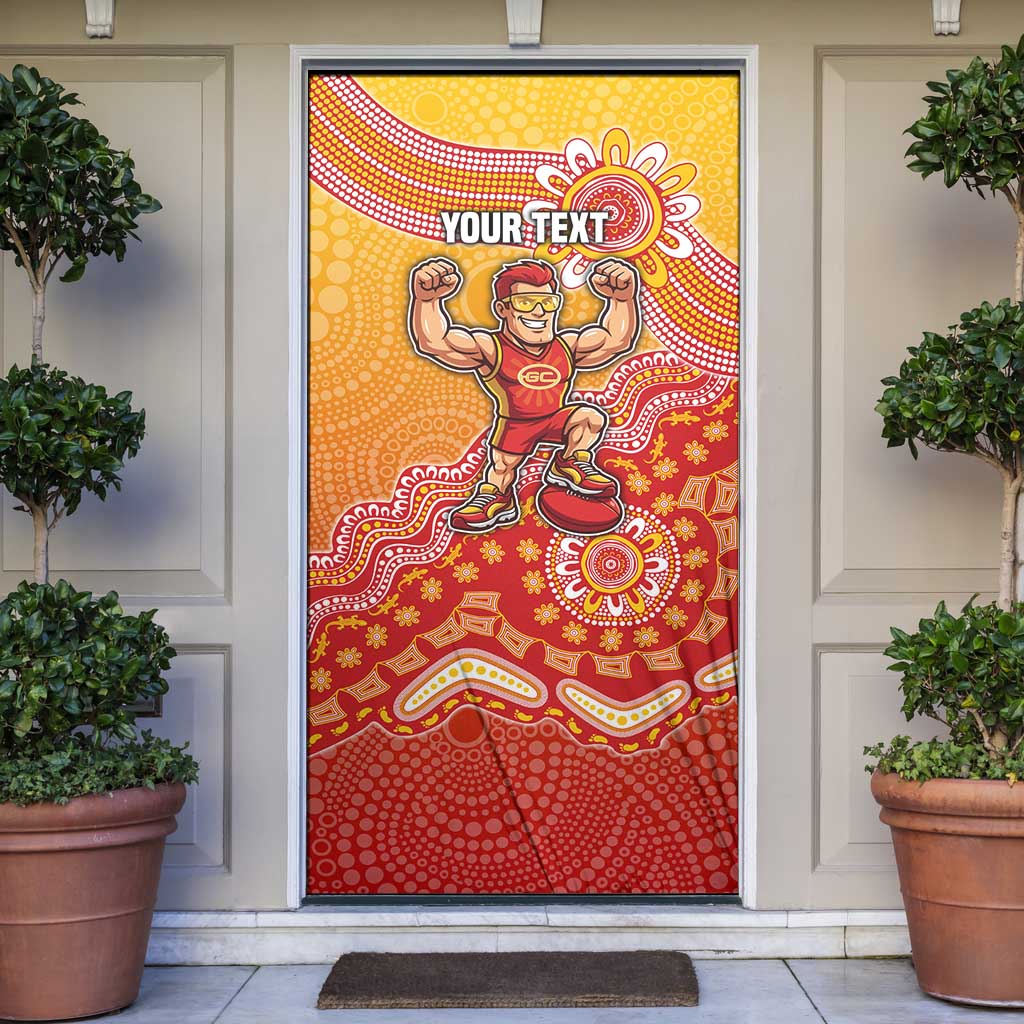 Personalized Suns Football Mascot Door Cover Aboriginal Dot Art Style Vibrant Indigenous Pattern Design