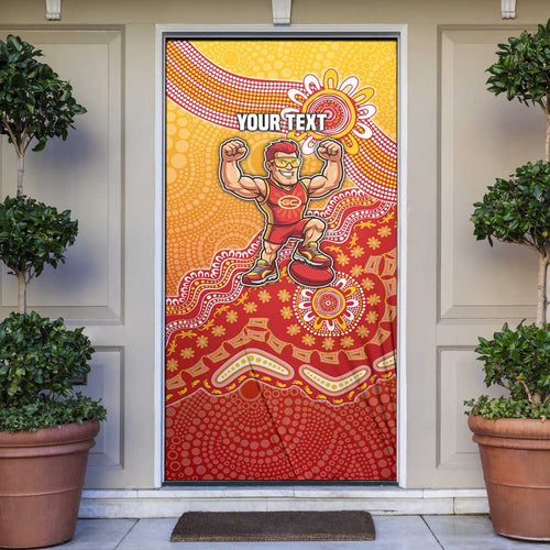 Personalized Suns Football Mascot Door Cover Aboriginal Dot Art Style Vibrant Indigenous Pattern Design