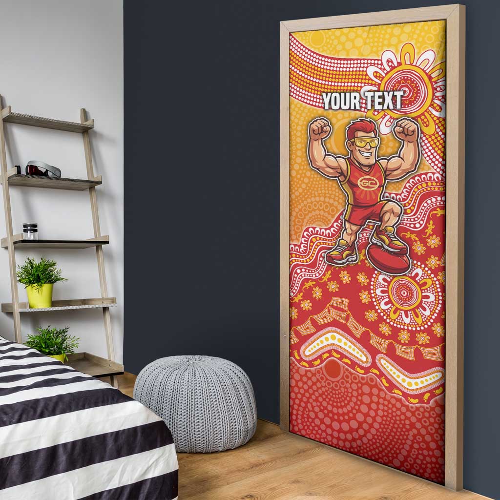 Personalized Suns Football Mascot Door Cover Aboriginal Dot Art Style Vibrant Indigenous Pattern Design