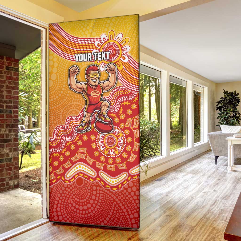 Personalized Suns Football Mascot Door Cover Aboriginal Dot Art Style Vibrant Indigenous Pattern Design