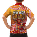 Personalized Suns Football Mascot Family Matching Long Sleeve Bodycon Dress and Hawaiian Shirt Aboriginal Dot Art Style Vibrant Indigenous Pattern Design