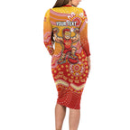 Personalized Suns Football Mascot Family Matching Long Sleeve Bodycon Dress and Hawaiian Shirt Aboriginal Dot Art Style Vibrant Indigenous Pattern Design