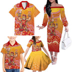 Personalized Suns Football Mascot Family Matching Off The Shoulder Long Sleeve Dress and Hawaiian Shirt Aboriginal Dot Art Style Vibrant Indigenous Pattern Design