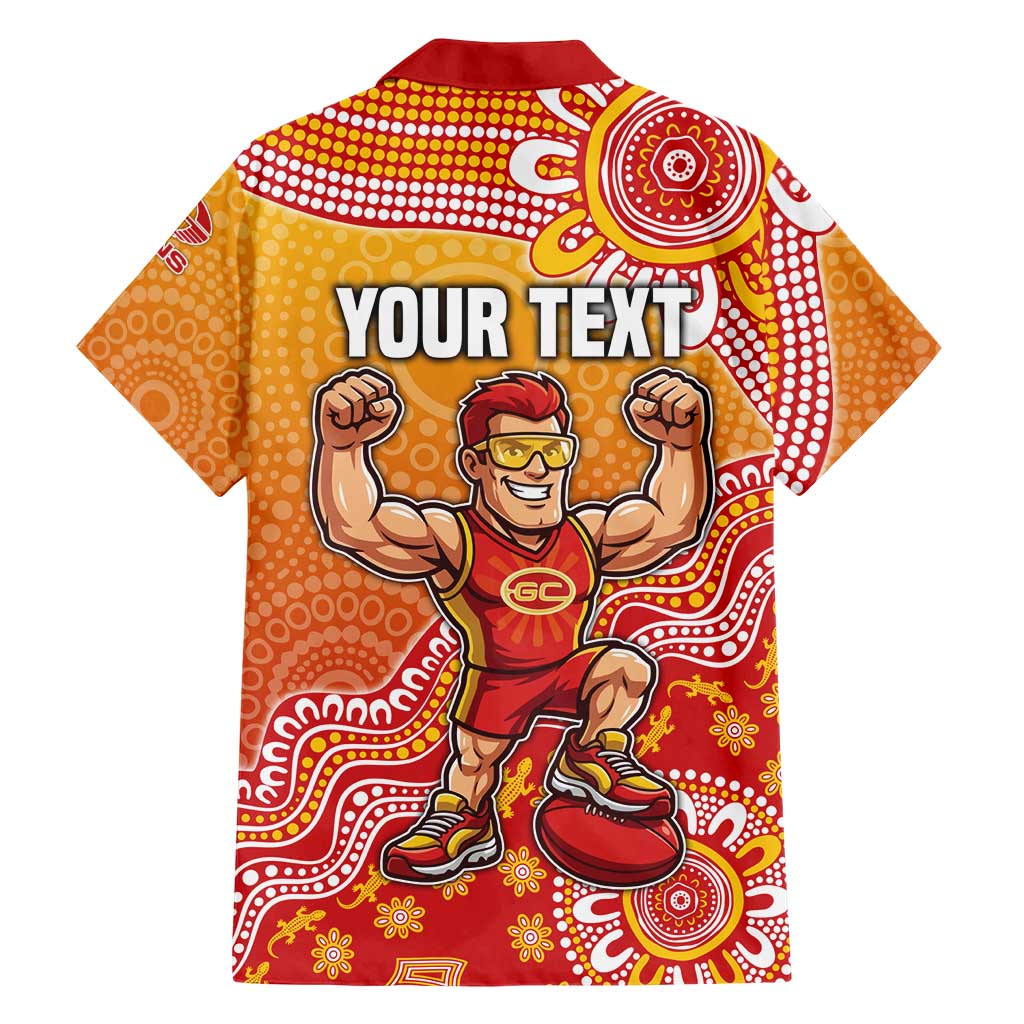 Personalized Suns Football Mascot Family Matching Off The Shoulder Long Sleeve Dress and Hawaiian Shirt Aboriginal Dot Art Style Vibrant Indigenous Pattern Design