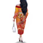 Personalized Suns Football Mascot Family Matching Off The Shoulder Long Sleeve Dress and Hawaiian Shirt Aboriginal Dot Art Style Vibrant Indigenous Pattern Design