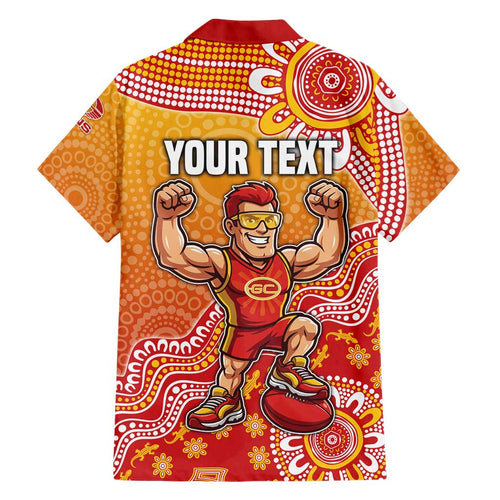 Personalized Suns Football Mascot Family Matching Off Shoulder Maxi Dress and Hawaiian Shirt Aboriginal Dot Art Style Vibrant Indigenous Pattern Design