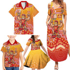 Personalized Suns Football Mascot Family Matching Summer Maxi Dress and Hawaiian Shirt Aboriginal Dot Art Style Vibrant Indigenous Pattern Design