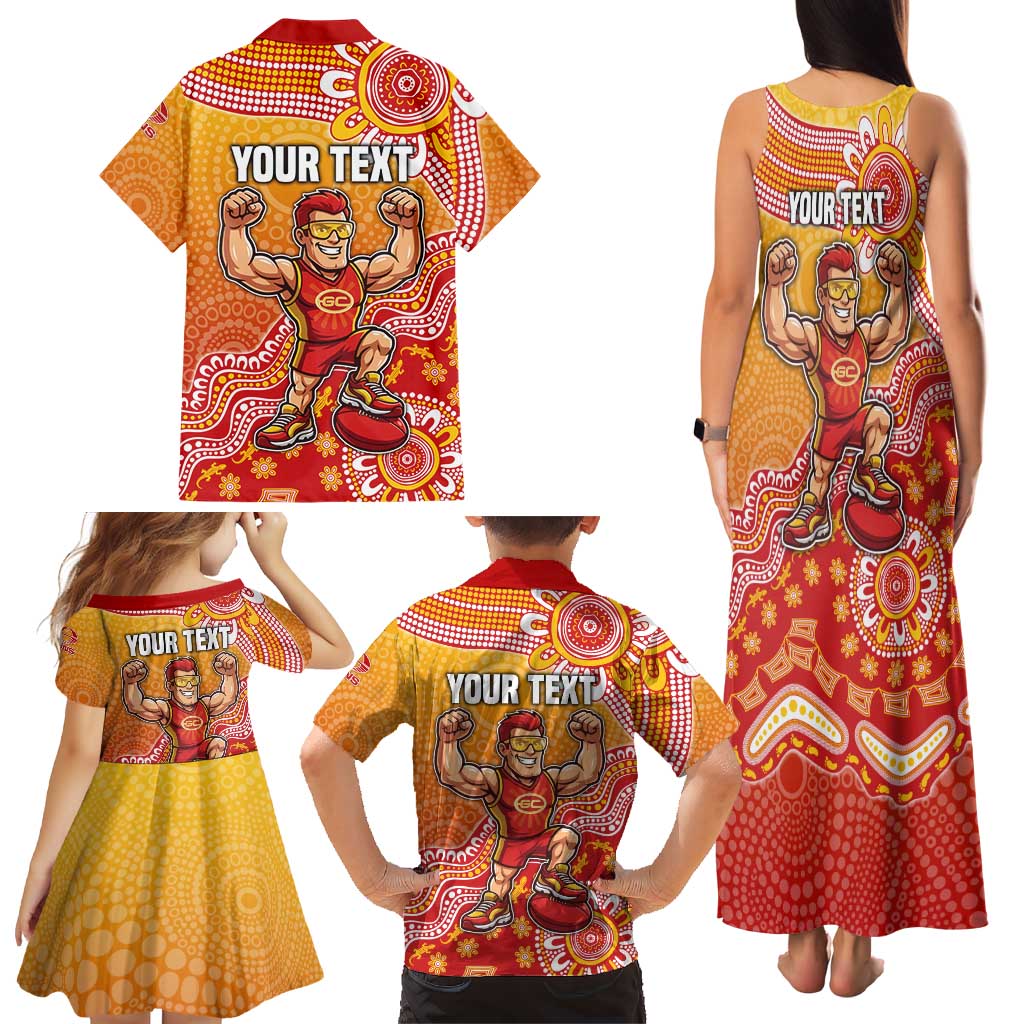 Personalized Suns Football Mascot Family Matching Tank Maxi Dress and Hawaiian Shirt Aboriginal Dot Art Style Vibrant Indigenous Pattern Design