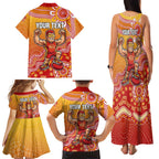Personalized Suns Football Mascot Family Matching Tank Maxi Dress and Hawaiian Shirt Aboriginal Dot Art Style Vibrant Indigenous Pattern Design