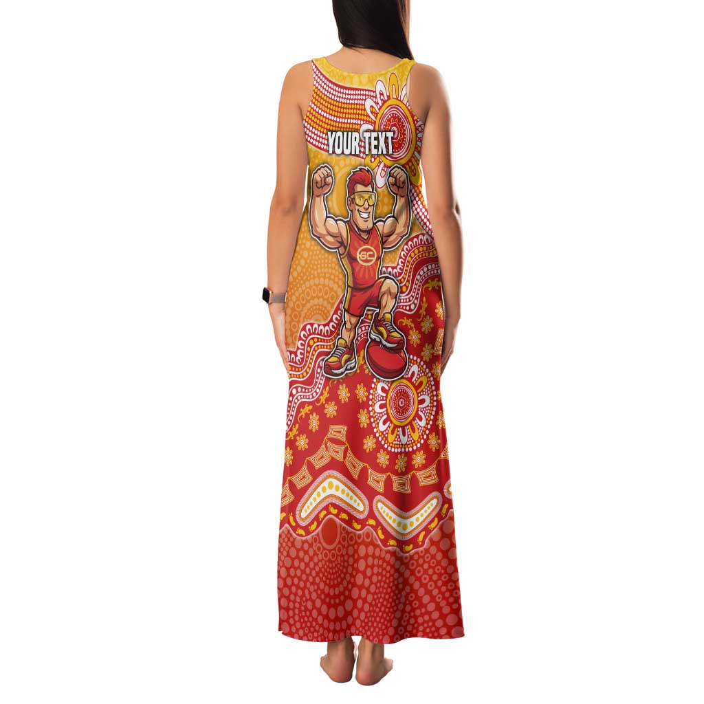 Personalized Suns Football Mascot Family Matching Tank Maxi Dress and Hawaiian Shirt Aboriginal Dot Art Style Vibrant Indigenous Pattern Design