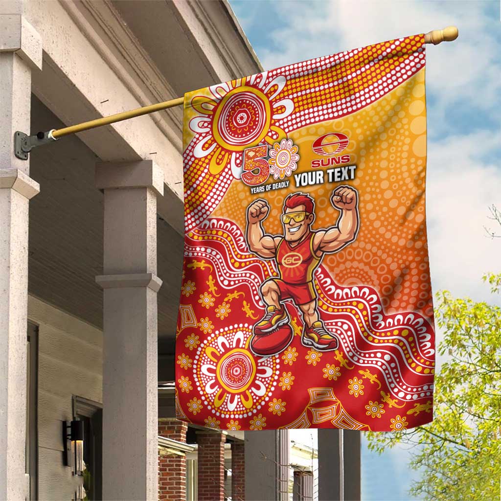Personalized Suns Football Mascot Garden Flag Aboriginal Dot Art Style Vibrant Indigenous Pattern Design
