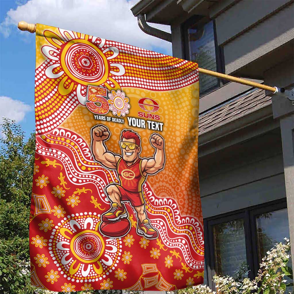 Personalized Suns Football Mascot Garden Flag Aboriginal Dot Art Style Vibrant Indigenous Pattern Design