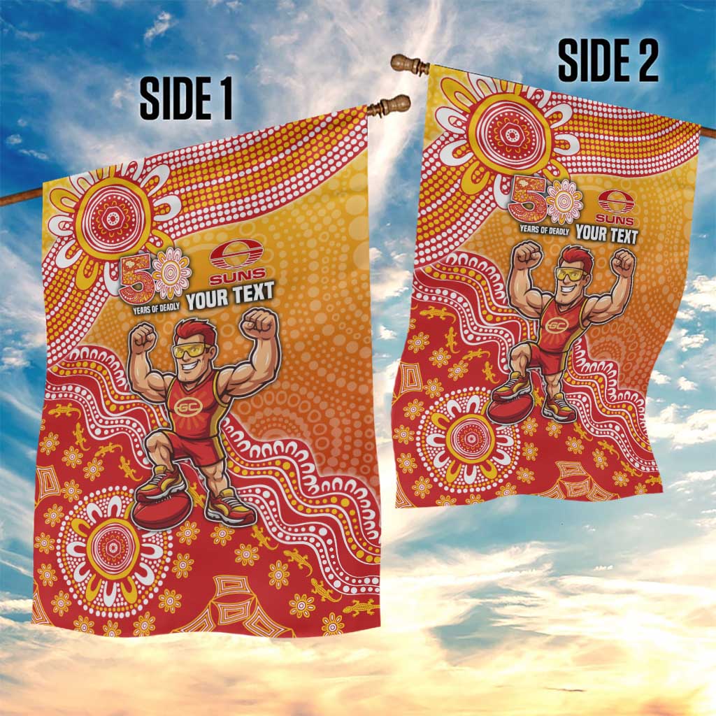 Personalized Suns Football Mascot Garden Flag Aboriginal Dot Art Style Vibrant Indigenous Pattern Design