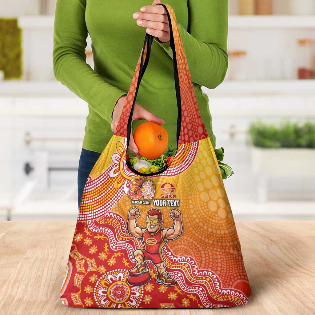 Personalized Suns Football Mascot Grocery Bag Aboriginal Dot Art Style Vibrant Indigenous Pattern Design